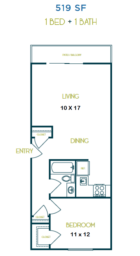 One Bedroom One Bath floor plan